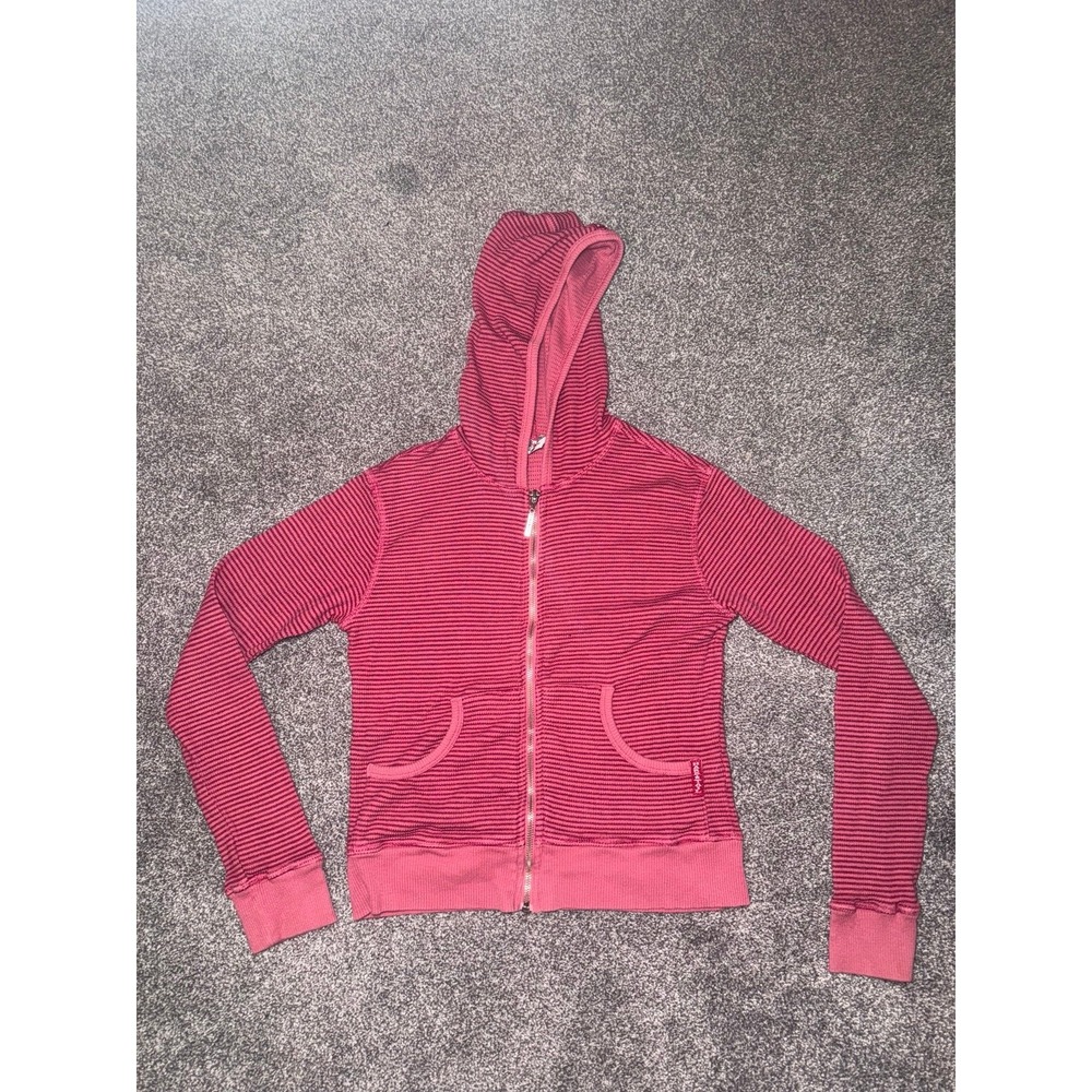 Hard Tail Forever Y2K Women's Black and Pink Striped Zip-Up Jacket Hoodie -Small